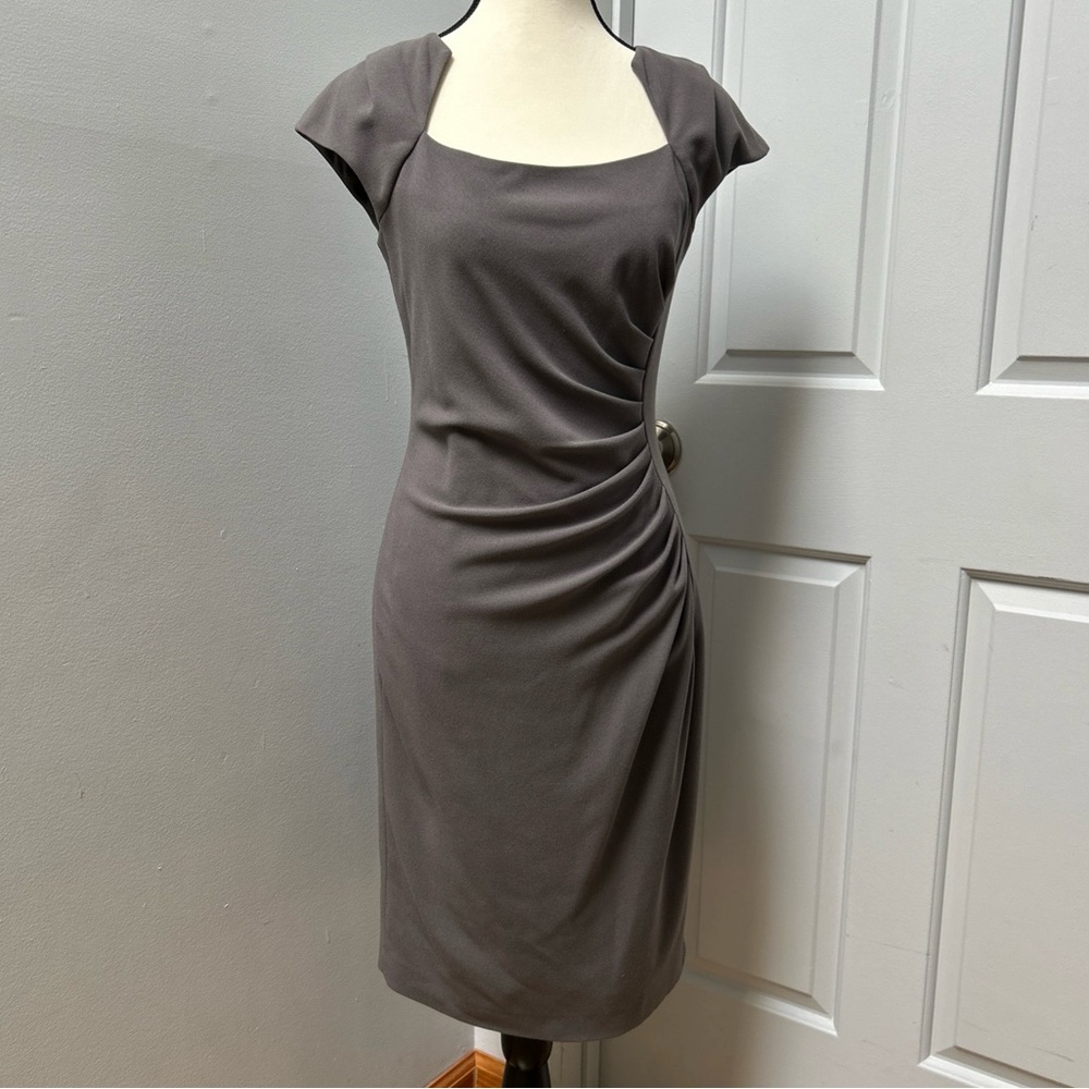 LK Bennett Corvina Fitted Ruched Pencil Dress Grey UK Size 10 US 8 Lined